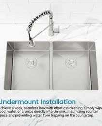 33'x19' Embedded Double Bowl Kitchen Sink, Undermount Handmade Sink In Brushed - Sink Only - Unable Ship Weekends, TK And TEMU Only For Pickup