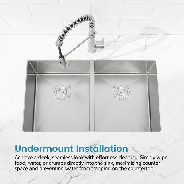 33'x19' Embedded Double Bowl Kitchen Sink, Undermount Handmade Sink In Brushed - Sink Only - Unable Ship Weekends, TK And TEMU Only For Pickup