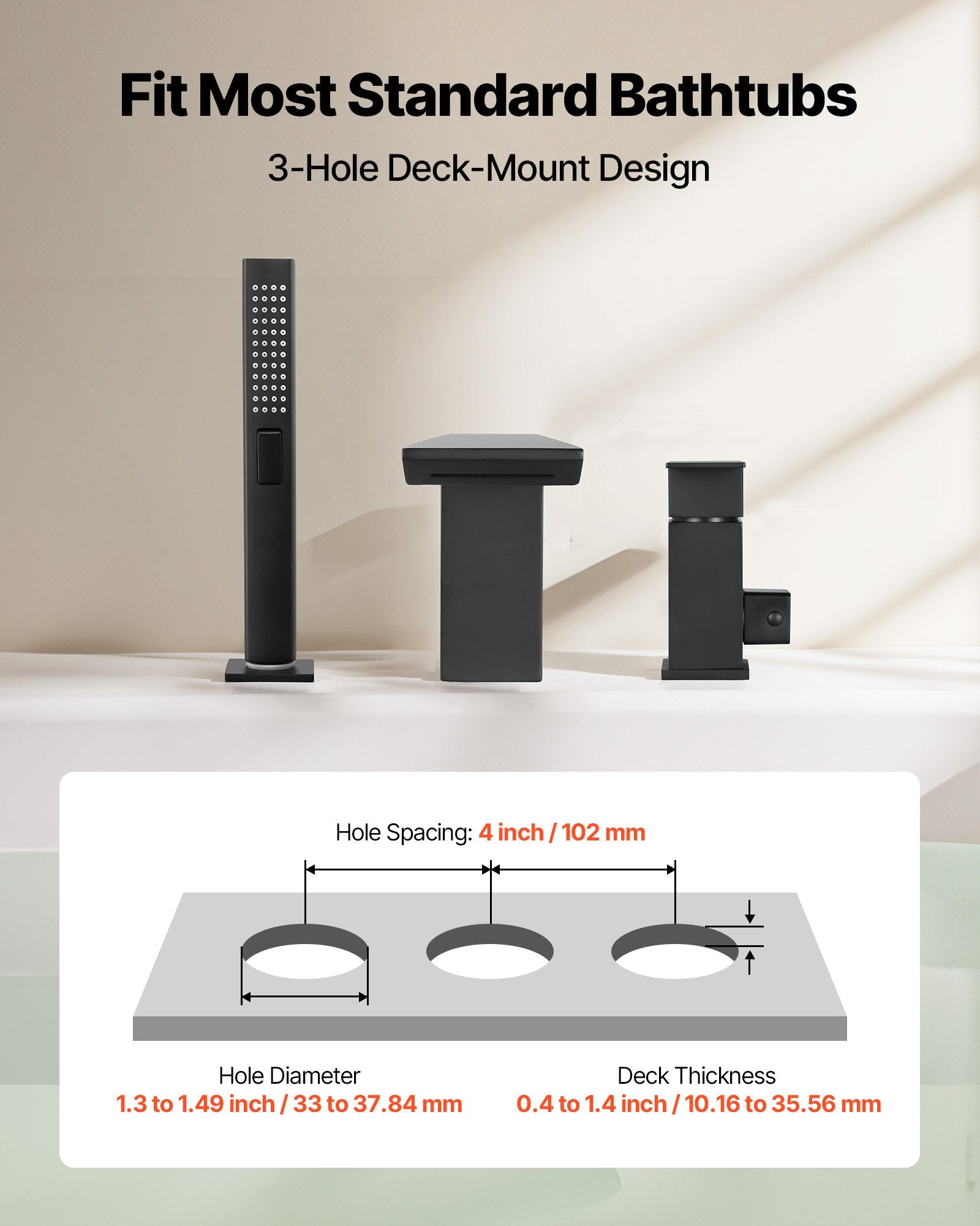 Roman Tub Faucet, 3 Hole Waterfall Bathtub Faucet,  Roman Bathtub Faucets Set With Shower Head & 1 Handle, Romans Bathtub Faucets For Pet Washing, Adult Bathing, Matte Black, Stainless Steel
