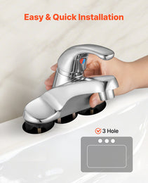 Single Handle Sink Faucet, Chrome-Plated Silver Single Handle Bathroom Faucet, Kitchen Water Faucets With Overflow 1 Or 3 Hole, Suitable For Bathroom, RV, Bar Sink, Public Restroom, Press-Type