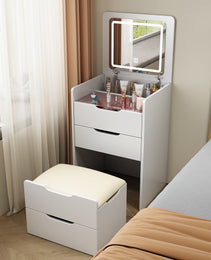 3 In 1 Vanity Desk With Plip Top Mirror,Small Make Up Vanity Set With Visible Glass Desktop,Compact - CJDS