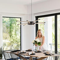35.43 Inches Modern Sputnik Chandelier 8 Light Dining Room Light Fixture LED Dimmable Pendant Light with Remote Control Black Chandeliers for Living Room Kitchen Bedroom