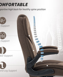 Executive Office Chair, Desk Chair with Flip-up Armrest, Diamond Fabric Computer Chair for Home Office, Dark Brown