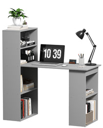 Compact Computer Desk with 6-Tier Storage Shelves, Writing Table Workstation with Bookshelf for Home Office, Gray