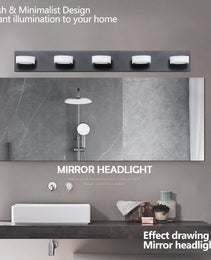 37  Modern 5-Light LED Vanity Light, Sleek Black Bathroom Wall Light Fixture For Mirror, Shower, And Bathroom Decor
