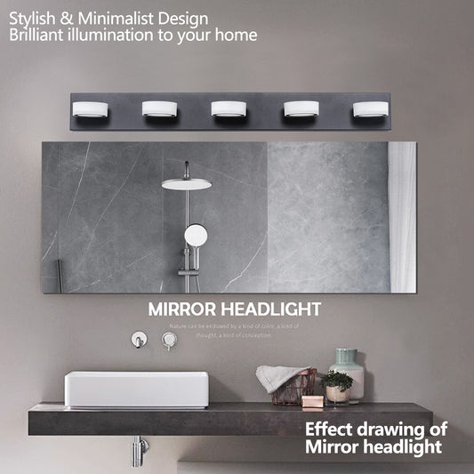 37  Modern 5-Light LED Vanity Light, Sleek Black Bathroom Wall Light Fixture For Mirror, Shower, And Bathroom Decor