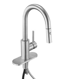 Single Handle Sink Faucet, Brushed Nickel Kitchen Faucet With Pull Down Sprayer, Suitable For Bathroom, RV, Bar Sink, Public Restroom, Stream & Spray Dual Water Flow Modes, Leak-Proof Valve