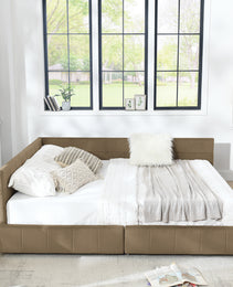 Queen Size Storage Upholstered Tufted Bed Frame, Sofa Bed Frame With Comfortable Backrest And Armrests, Queen Size Bed For Bedroom, Living Room,Velvet, BROWN 85.5x64.5x29.5