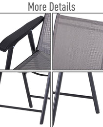 Set of 4 Outdoor Folding Chairs, Stackable Patio Dining Chairs with Armrests, Metal Frame, Gray