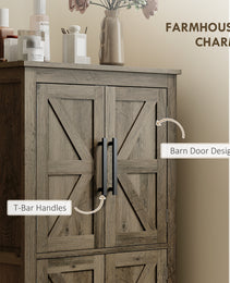 Bathroom Floor Storage Cabinet, Farmhouse Bathroom Cabinet with 4 Doors and Adjustable Shelf, Brown