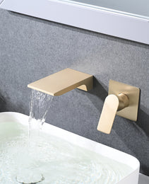Wall Mount Waterfall Bathtub Faucet With Easy Single Handle Control, Durable Brushed Gold Finish, Modern Design