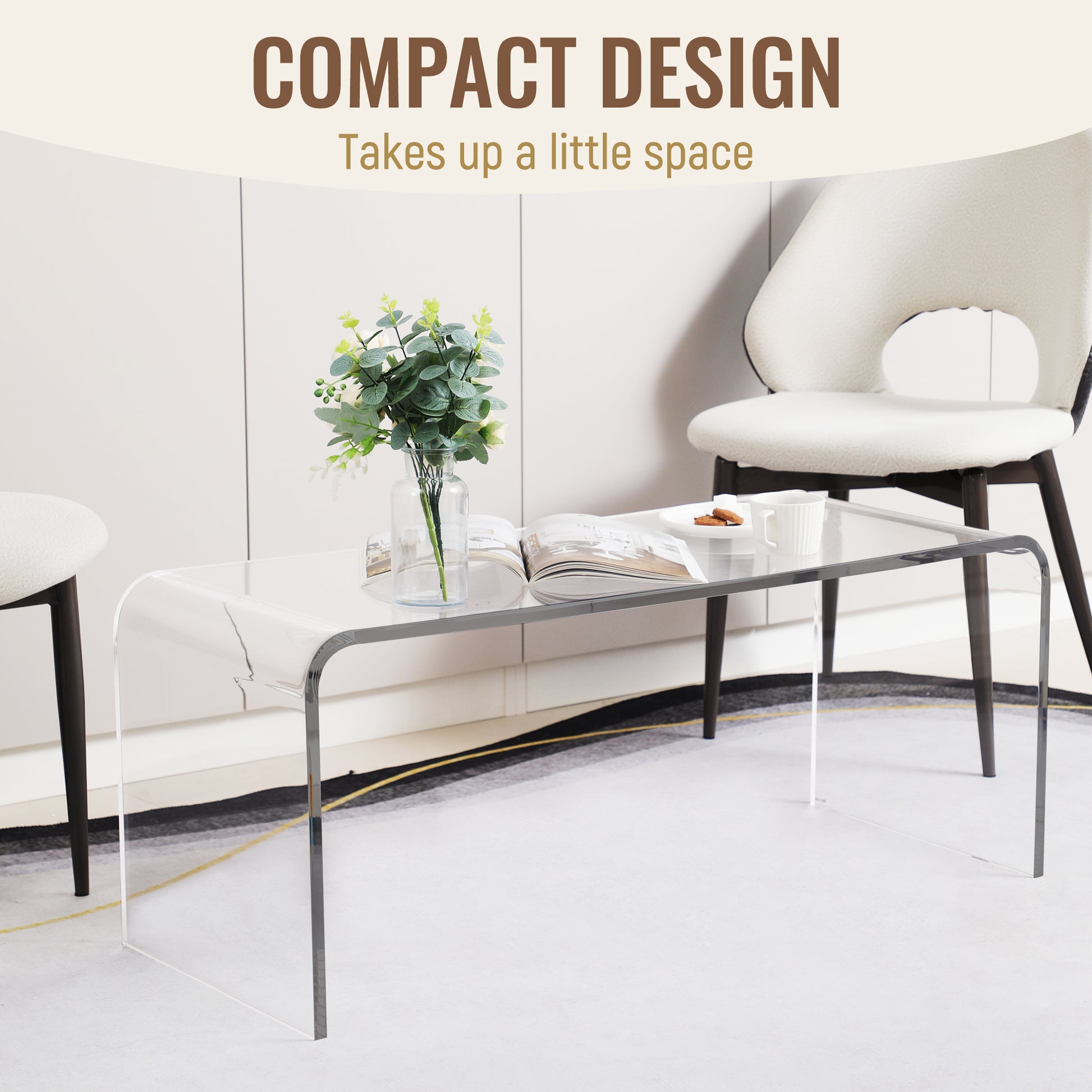 Coffee Table, 39inch Acrylic Long Rectangle Tea Table , Clear