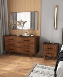Logan Mid Century Modern Walnut Nightstand Bed Side Tables With 2 Drawers