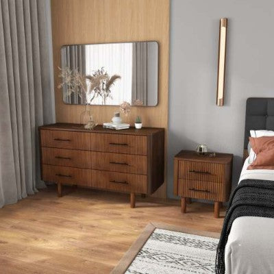 Logan Mid Century Modern Walnut Nightstand Bed Side Tables With 2 Drawers