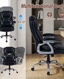 Ergonomic Executive Office Chair With Contoured Backrest, Adjustable Height & Recline For Home Office-Black