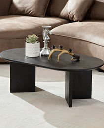 Length 39.37 Inch Modern Coffee Table,MDF Oval Coffee Table For Living Room,Small Coffee Table With Sturdy Pedestal For Apartment,Bedroom,Black