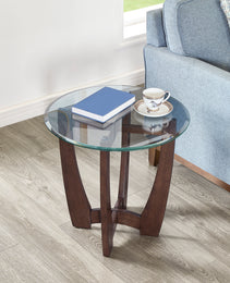 23.5 Inch Round Glass Coffee Table, Cherry Round Coffee Table Center Table With Glass Top, Small Coffee Table For Living Rooms, Offices And Apartments