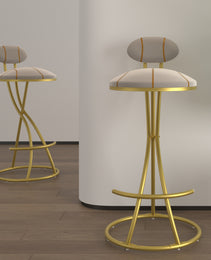 Round Bar Stools S-shaped Stripe Kitchen Stool Set Of 2 Modern Velvet Upholstered Counter Chair For Dining Room Gold  Stripe