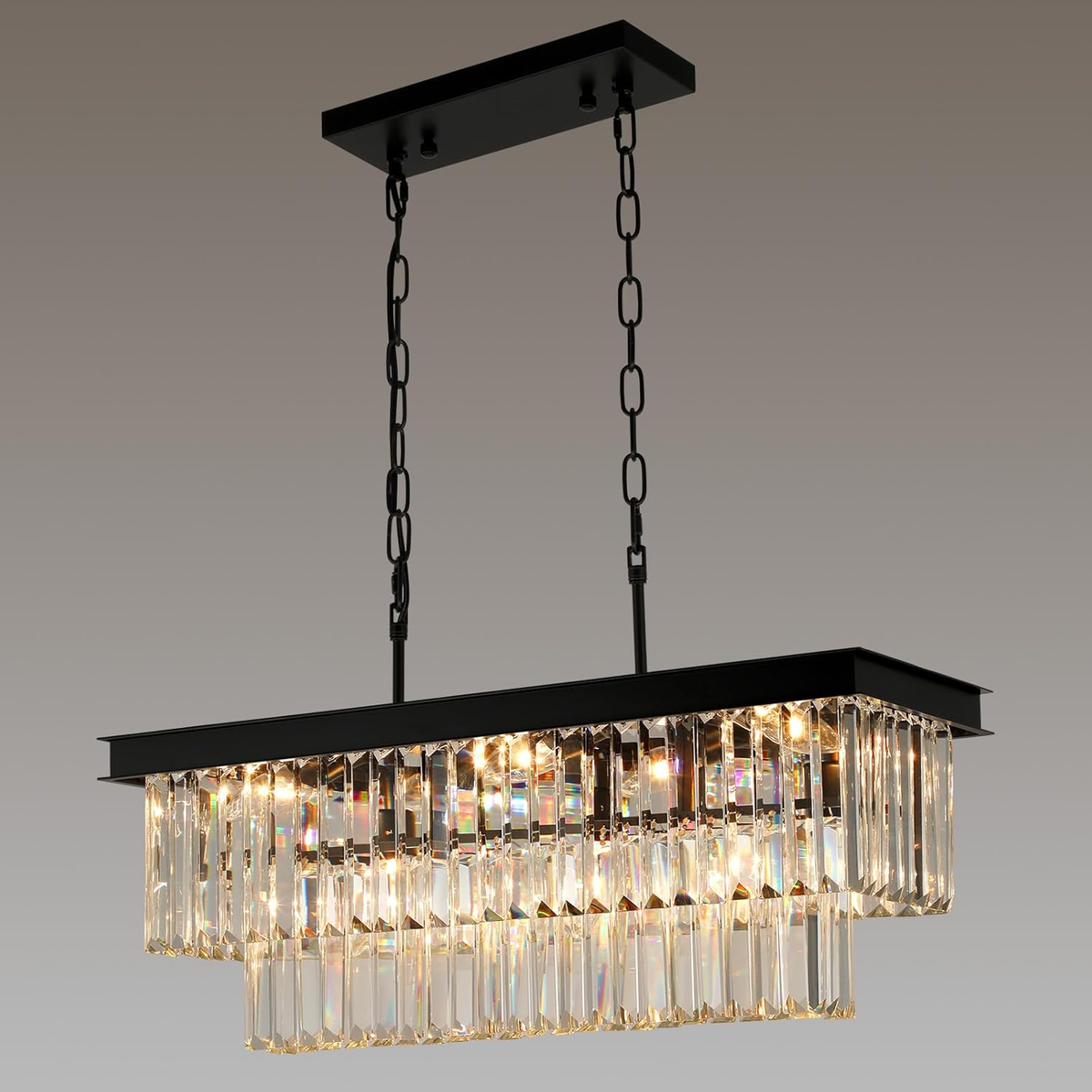 Black Crystal Chandeliers for Dining Room，9-Lights L28 Inch