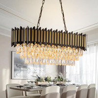 Black and Gold Chandelier 32In Oval Rectangular Crystal Chandelier Modern 8-Light Dimmable Pendant Light for Kitchen Island Dining Room Living Room Foyer Entryway High Ceiling
