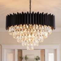 Black and Gold Chandelier 32In Oval Rectangular Crystal Chandelier Modern 8-Light Dimmable Pendant Light for Kitchen Island Dining Room Living Room Foyer Entryway High Ceiling