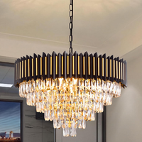 Black and Gold Chandelier 32In Oval Rectangular Crystal Chandelier Modern 8-Light Dimmable Pendant Light for Kitchen Island Dining Room Living Room Foyer Entryway High Ceiling