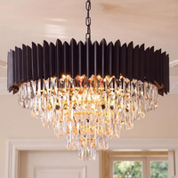 Black and Gold Chandelier 32In Oval Rectangular Crystal Chandelier Modern 8-Light Dimmable Pendant Light for Kitchen Island Dining Room Living Room Foyer Entryway High Ceiling