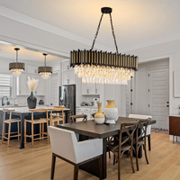 Black and Gold Chandelier 32In Oval Rectangular Crystal Chandelier Modern 8-Light Dimmable Pendant Light for Kitchen Island Dining Room Living Room Foyer Entryway High Ceiling
