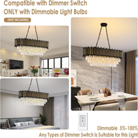 Black and Gold Chandelier 32In Oval Rectangular Crystal Chandelier Modern 8-Light Dimmable Pendant Light for Kitchen Island Dining Room Living Room Foyer Entryway High Ceiling