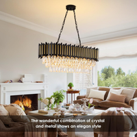 Black and Gold Chandelier 32In Oval Rectangular Crystal Chandelier Modern 8-Light Dimmable Pendant Light for Kitchen Island Dining Room Living Room Foyer Entryway High Ceiling