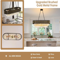 Black and Gold Chandelier 32In Oval Rectangular Crystal Chandelier Modern 8-Light Dimmable Pendant Light for Kitchen Island Dining Room Living Room Foyer Entryway High Ceiling
