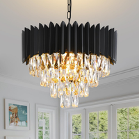 Black and Gold Chandelier 32In Oval Rectangular Crystal Chandelier Modern 8-Light Dimmable Pendant Light for Kitchen Island Dining Room Living Room Foyer Entryway High Ceiling