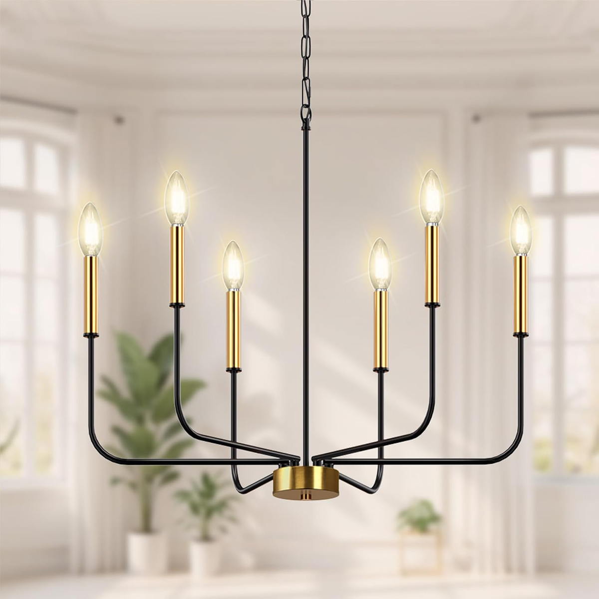 Black and Gold Chandeliers, 6-Light Farmhouse Chandeliers for Dining Room