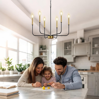 Black and Gold Chandeliers, 6-Light Farmhouse Chandeliers for Dining Room