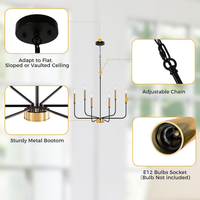 Black and Gold Chandeliers, 6-Light Farmhouse Chandeliers for Dining Room