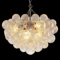 Bubble Glass Chandelier, 9-Light Ribbed Globe Shade, Black and Clear, 32"