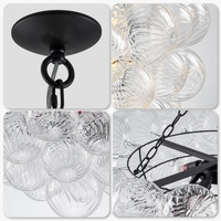 Bubble Glass Chandelier, 9-Light Ribbed Globe Shade, Black and Clear, 32"