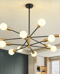 33-inch Modern 12-Light Dimmable Sputnik Chandelier in Black/Gold Finish