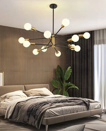 33-inch Modern 12-Light Dimmable Sputnik Chandelier in Black/Gold Finish