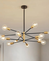 33-inch Modern 12-Light Dimmable Sputnik Chandelier in Black/Gold Finish