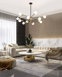 33-inch Modern 12-Light Dimmable Sputnik Chandelier in Black/Gold Finish