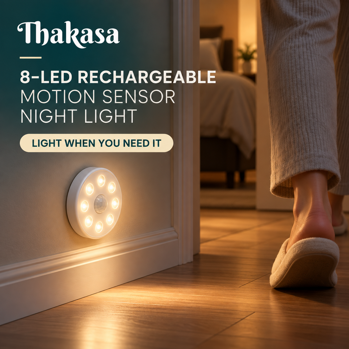 8-LED Rechargeable Motion Sensor Night Light – Magnetic Wall Lamp