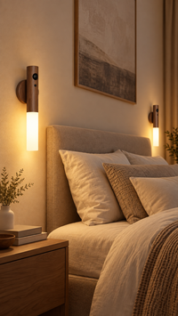 Rechargeable Motion Sensor Wall Light – Magnetic Wooden Sconce