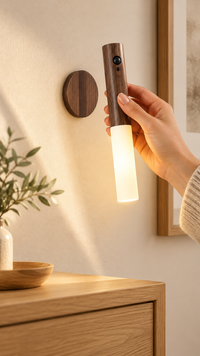 Rechargeable Motion Sensor Wall Light – Magnetic Wooden Sconce