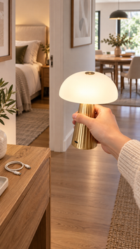 ABKO Cordless Rechargeable Mushroom Table Lamp – 3-Color Dimmable