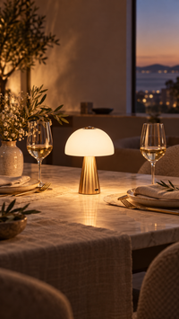ABKO Cordless Rechargeable Mushroom Table Lamp – 3-Color Dimmable