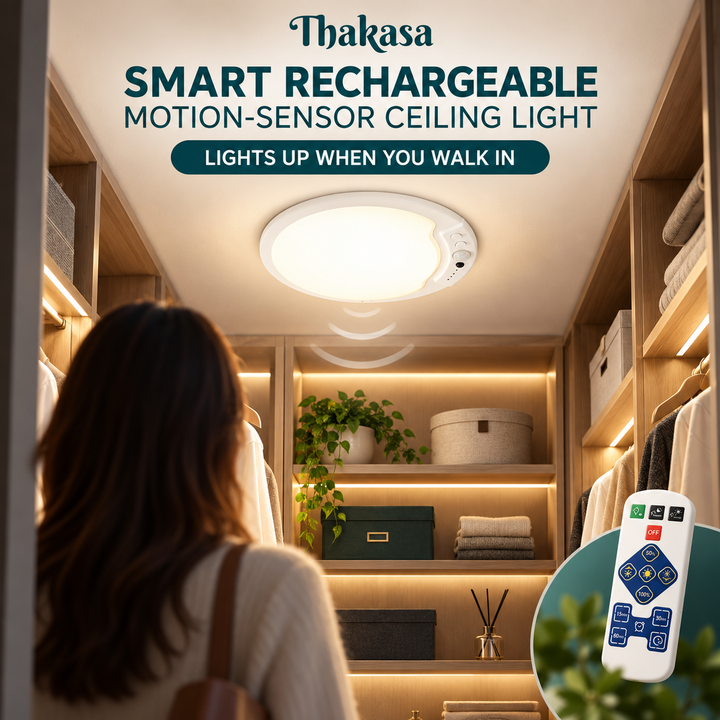Motion Sensor LED Ceiling Light Remote Control Dimmable Body Sensor Light Automatic Rechargeable Motion Activated Light Closet