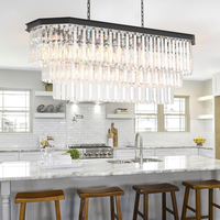 Crystal Chandelier, 13-Light 3 Tiers Hexagon Crystal Light, Adjustable Hanging Metal Ceiling Lighting Fixture, Modern Foyer Dining Room Chandeliers for Bedroom,Hallway,Kitchen, L39-Inch Black