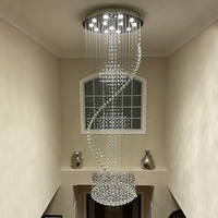 Crystal Chandelier, Modern Large Spiral Raindrop Chandeliers, Flush Mount Pendant Light Fixture, Big Chandelier for High Ceiling, Entryway, Staircase, Foyer, Entrance D31.5 X H94.5