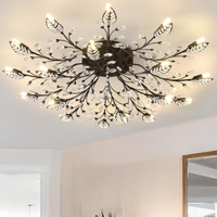 Crystal Flush Mount Ceiling Light,Black 12-Light Crystal Leaf Chandeliers